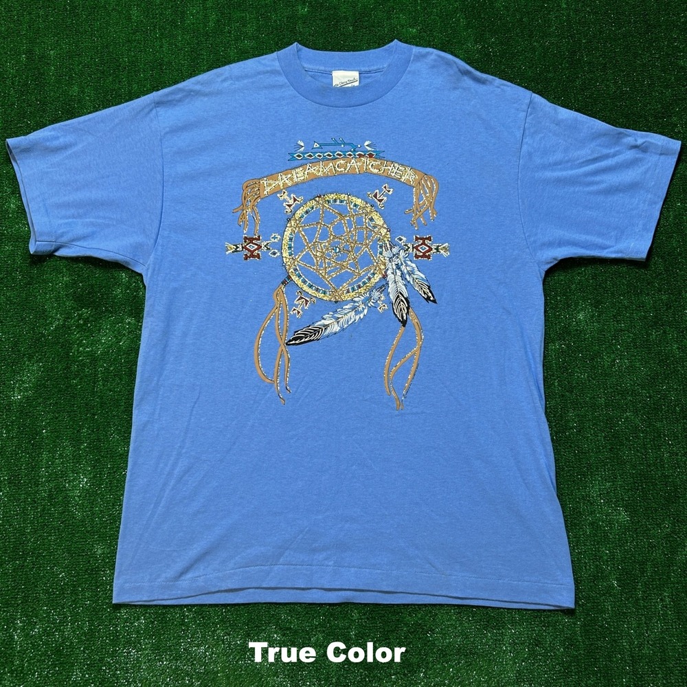 Vintage 1995 Single Stitch Lee Dreamcatcher Graphic Tee Blue L USA